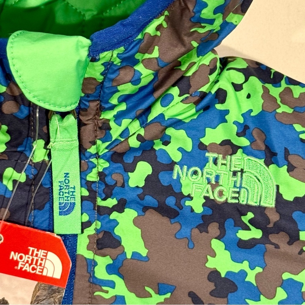 New The North Face Perrito Jacket Boys 18-24M Krypton Green Quilted Reversible - Picture 2 of 8